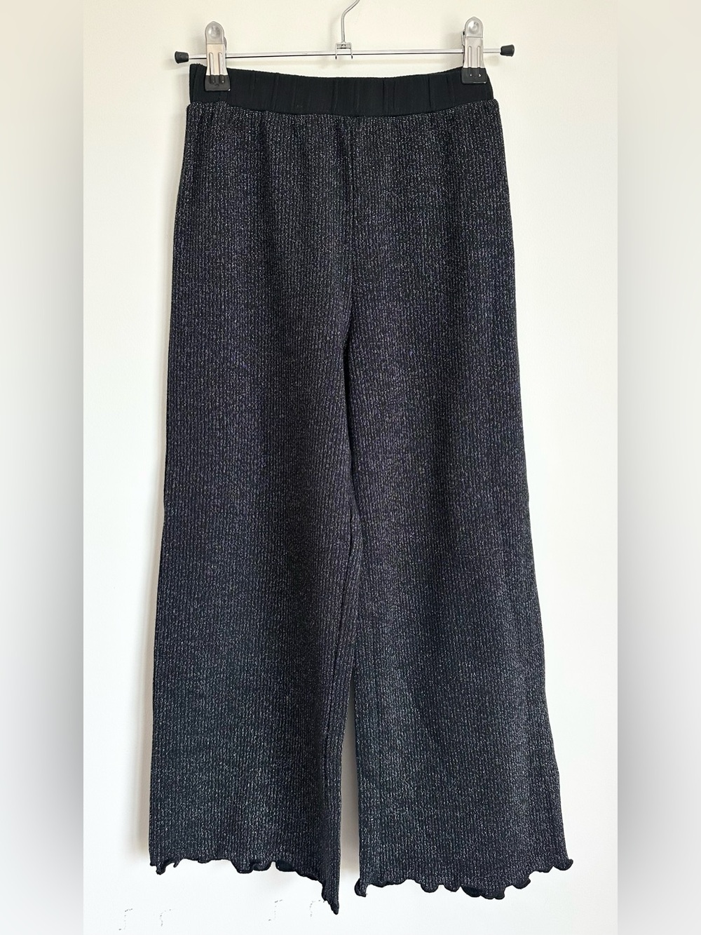 HANNA ANDERSSON Black Ribbed Knit Sparkle Wide Leg Pants Size 8